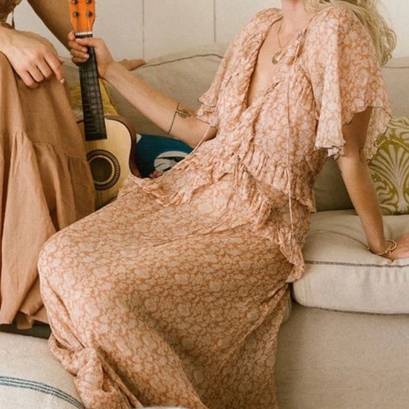 DÔEN Antoinette Dress in Adobe Tea Floral - size Small - 100% Silk maxi Dress - Picture 3 of 7